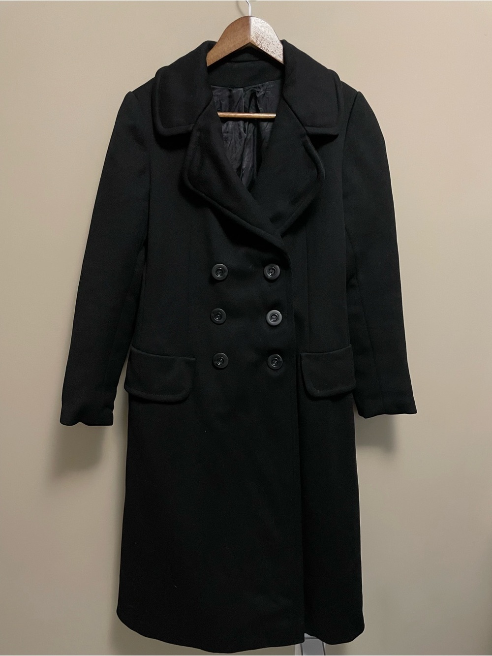 Vintage Classic Black Double-Breasted Women's Pea Coat Women’s Small